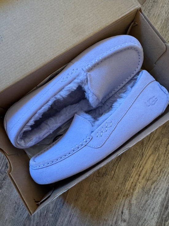 UGG Shoes - UGG Lavender Suede Shearling Moccasin Slippers